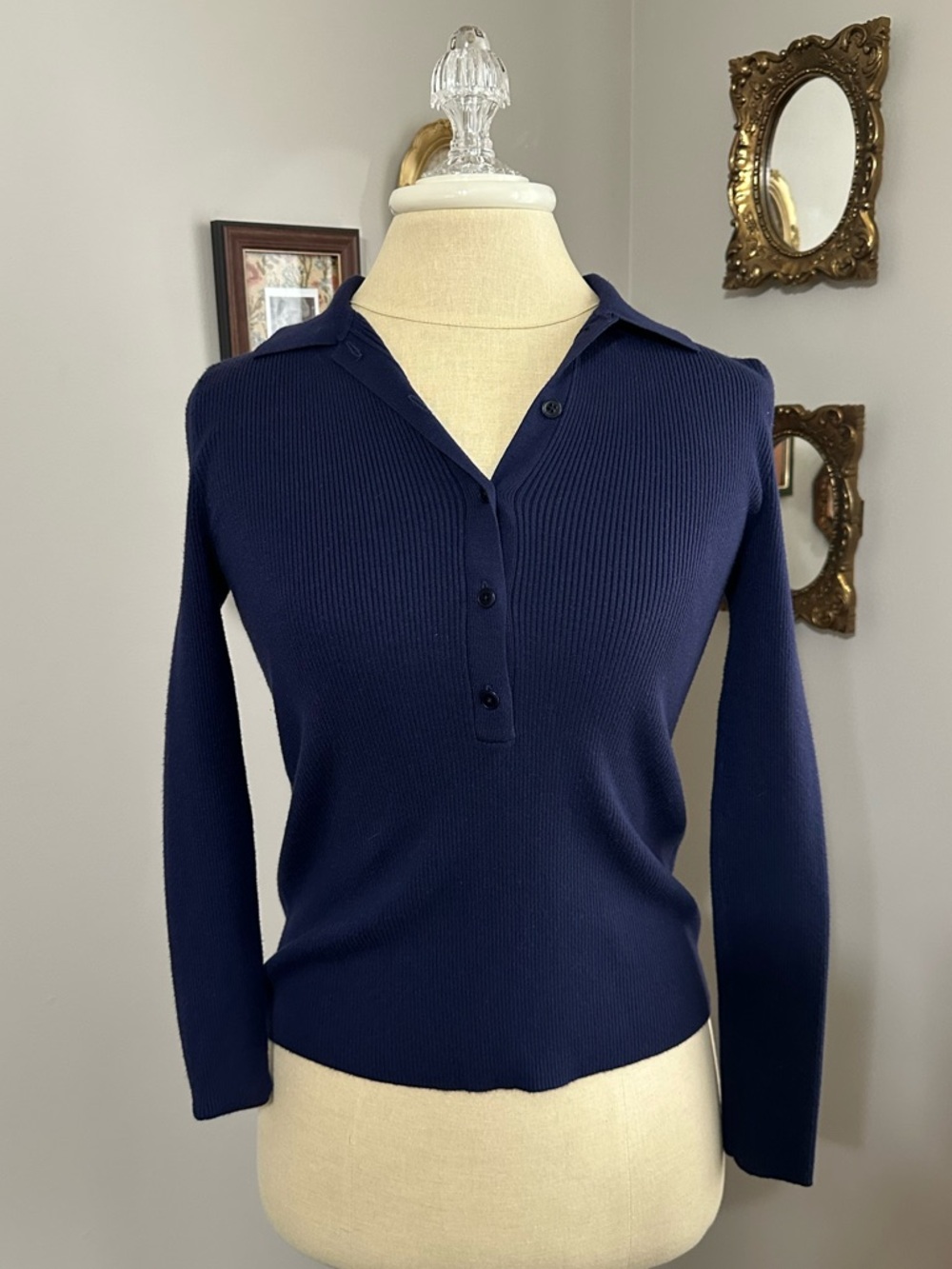 Madewell Navy Ribbed Collared Henley Sweater